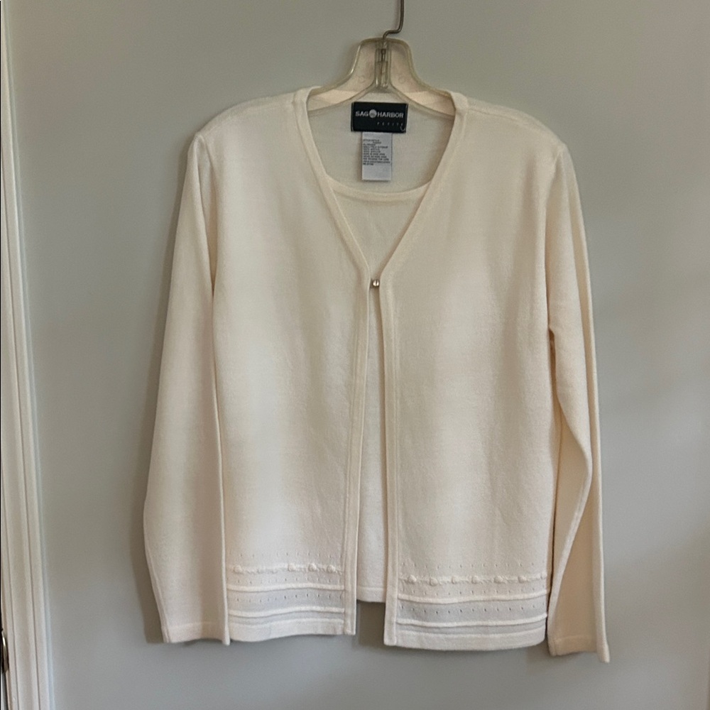 Sag Harbor Women's Cream Sweater Cardigan